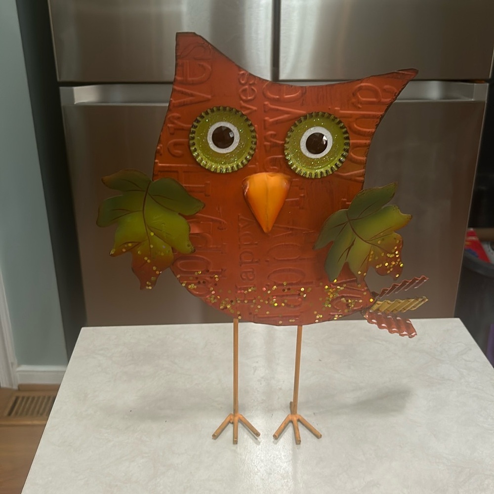 Metal Owl Farmhouse Home Garden Table Decor Orange